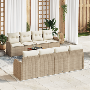 Set Divano da Giardino  9 Pezzi con Cuscini Beige Polyrattan Acacia