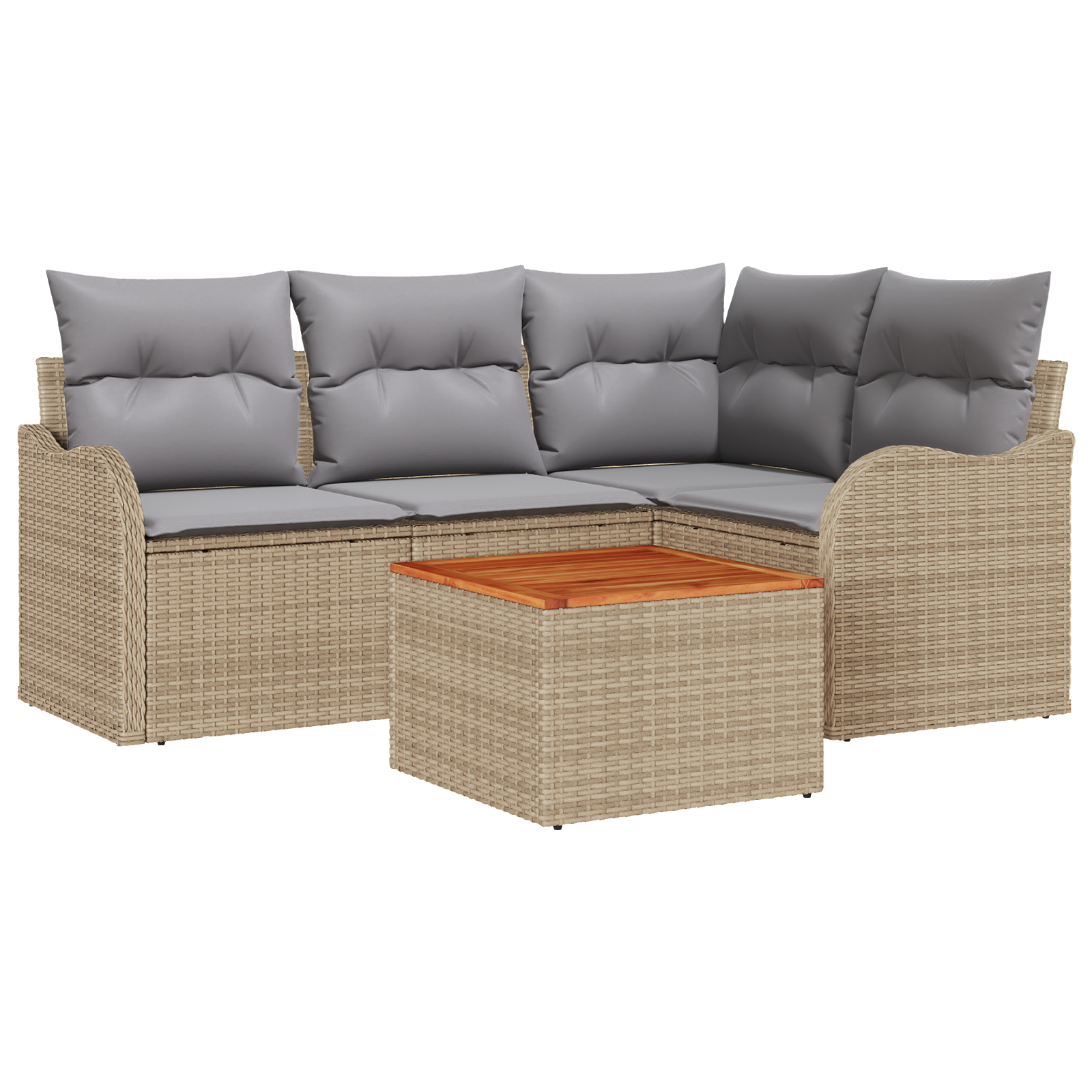 Set Divano da Giardino a 5 Pezzi con Cuscini Beige Polyrattan Acacia