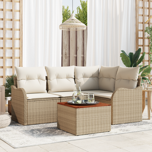 Set Divano da Giardino  a 5 Pezzi con Cuscini Beige Rattan Sintetico Acacia