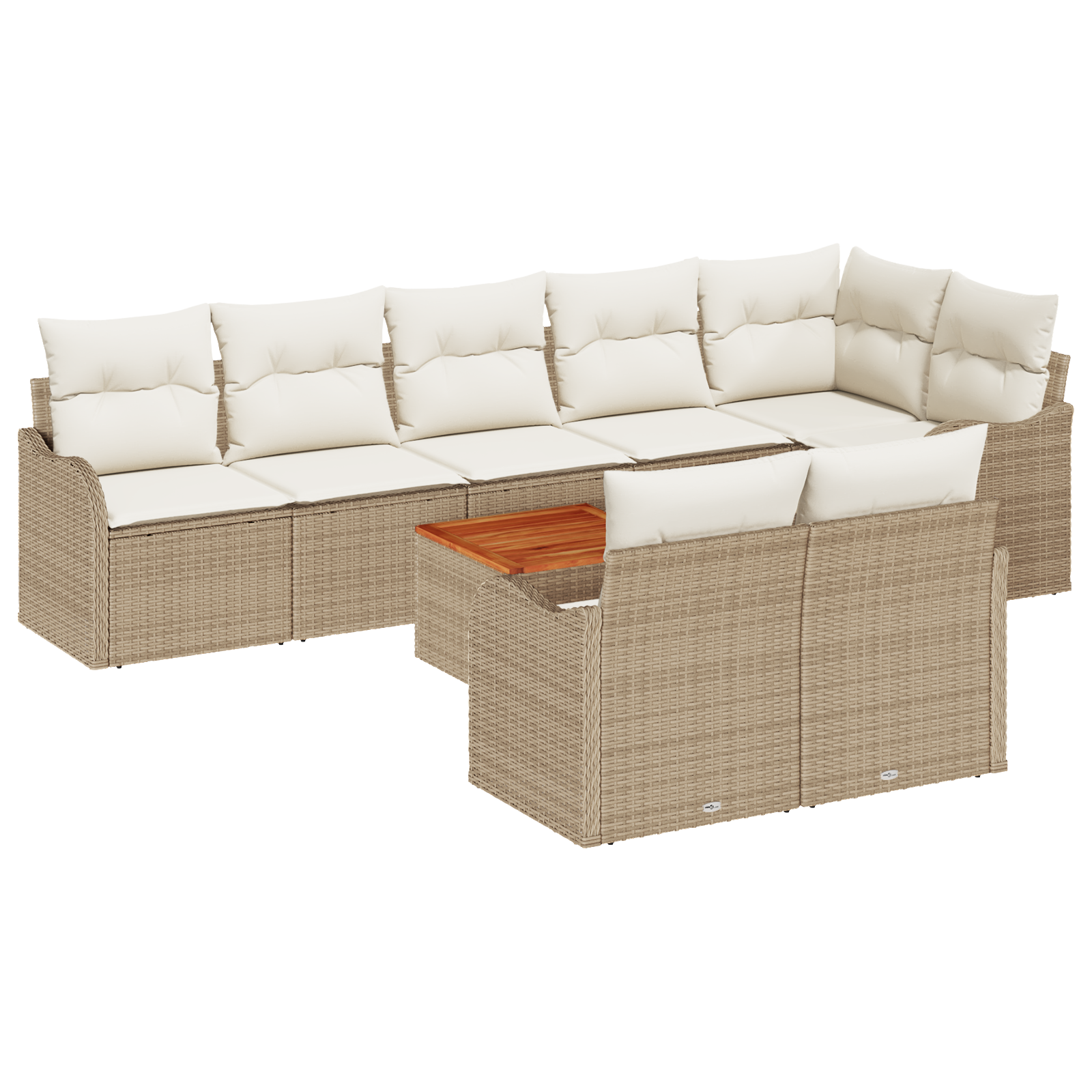 Set Divano Giardino 9 Pezzi con Cuscini Beige Polyrattan Acacia