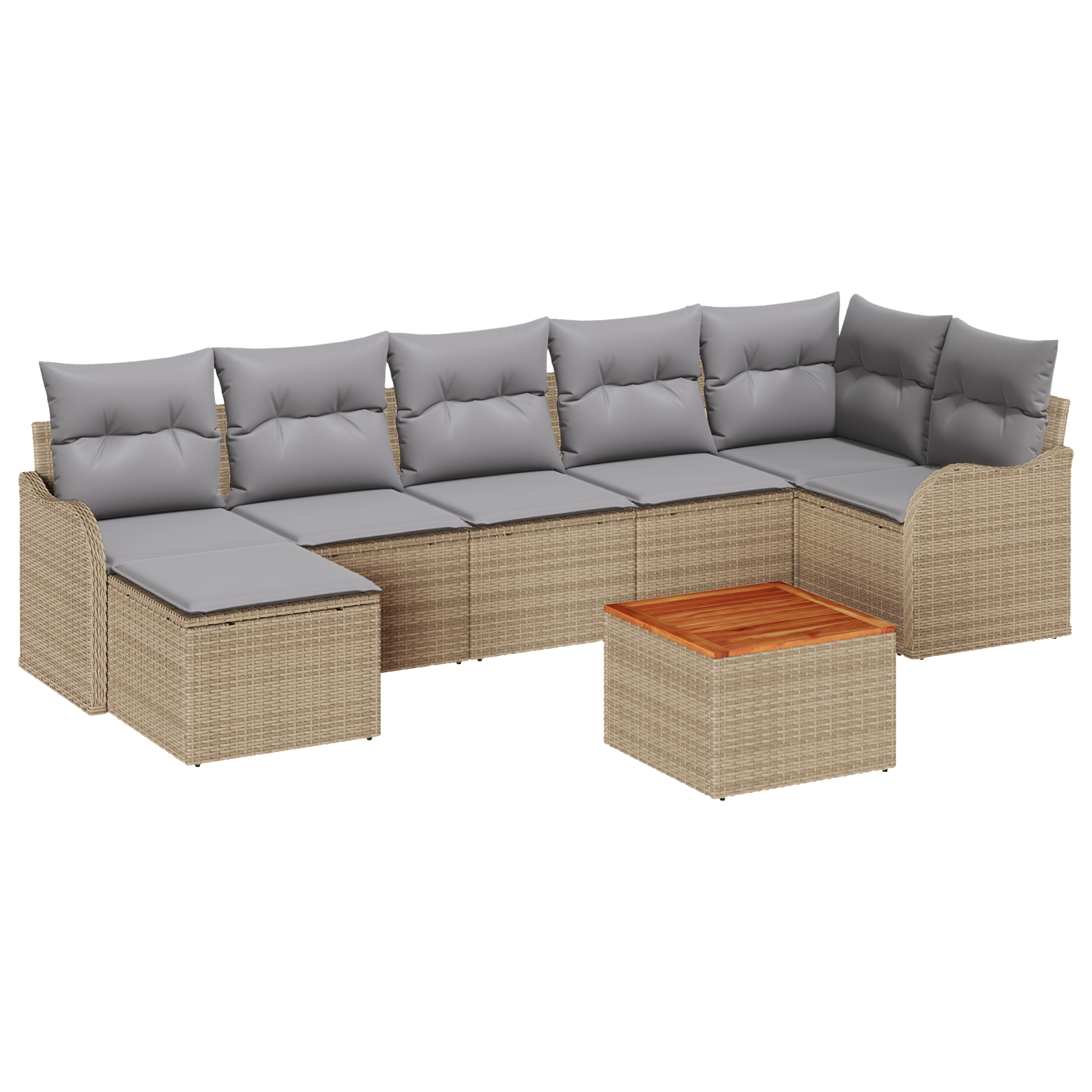 Set di divani da giardino  da 8 pezzi con cuscini beige in polyrattan e acacia
