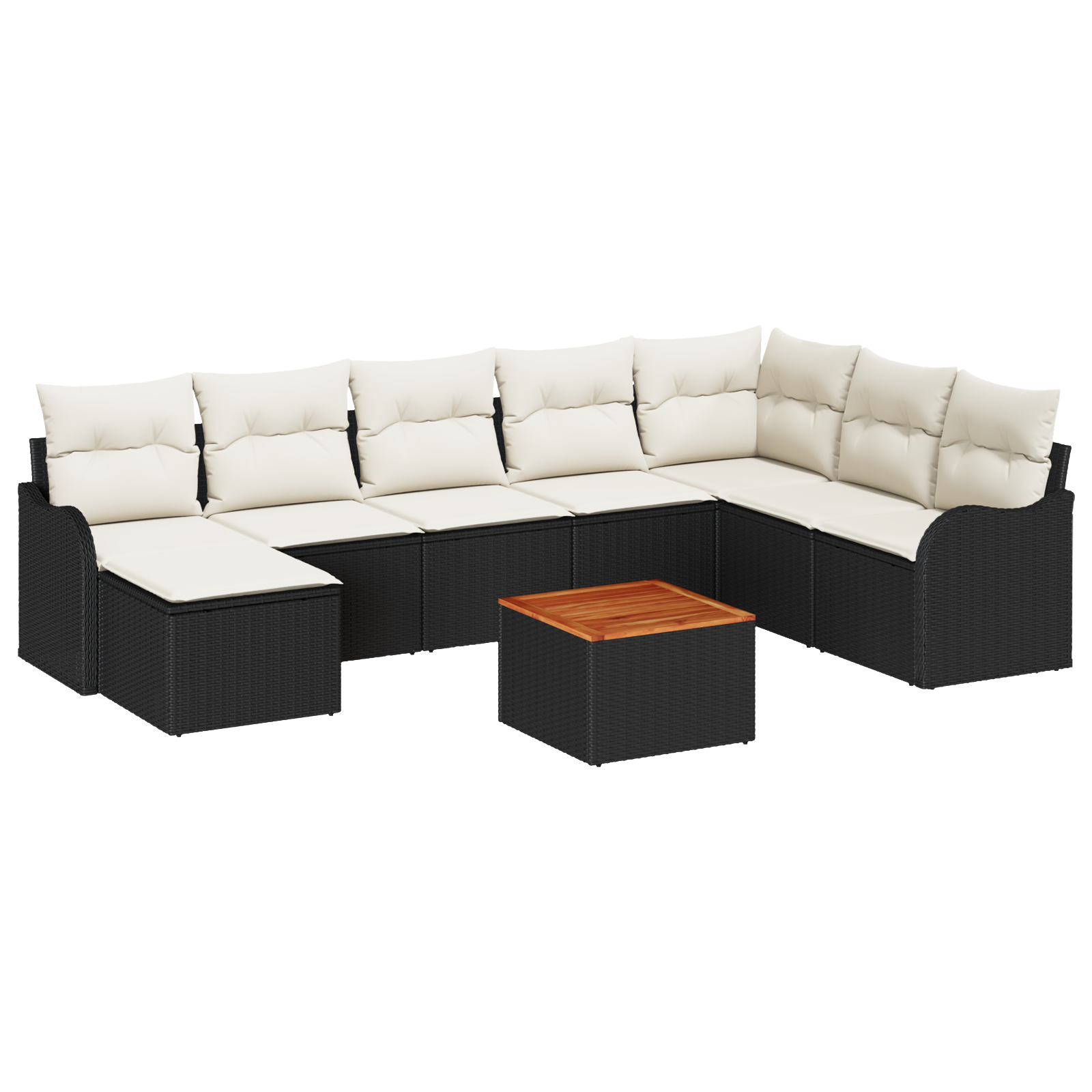 Set Divano da Giardino 9 Pezzi con Cuscini Nero Polirattan Acacia