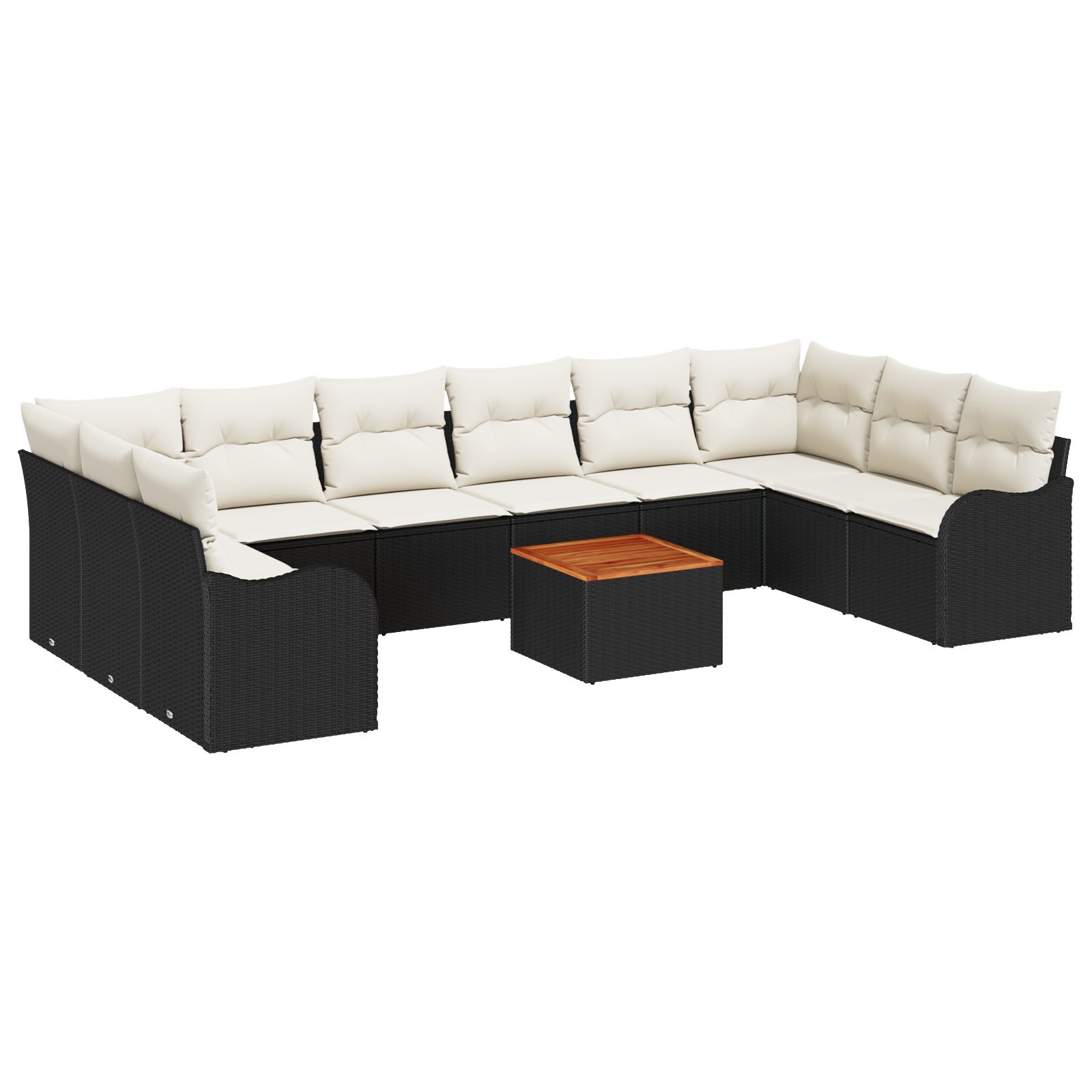 Set Divano da Giardino  11 Pezzi con Cuscini Nero Polyrattan Acacia