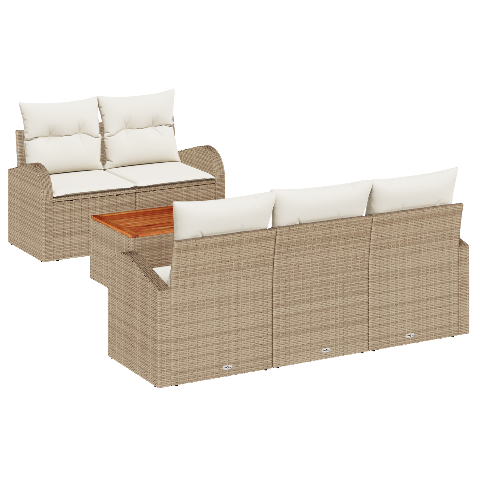 Set Divano da Giardino 6 Pezzi con Cuscini Beige Polirattan Acacia