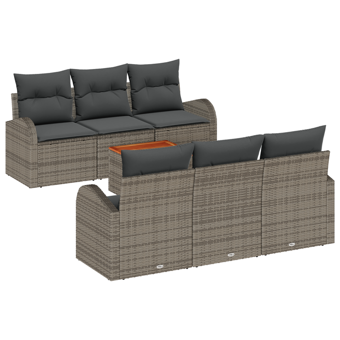 Set Divano Giardino 7 Pezzi con Cuscini Grigio Rattan
