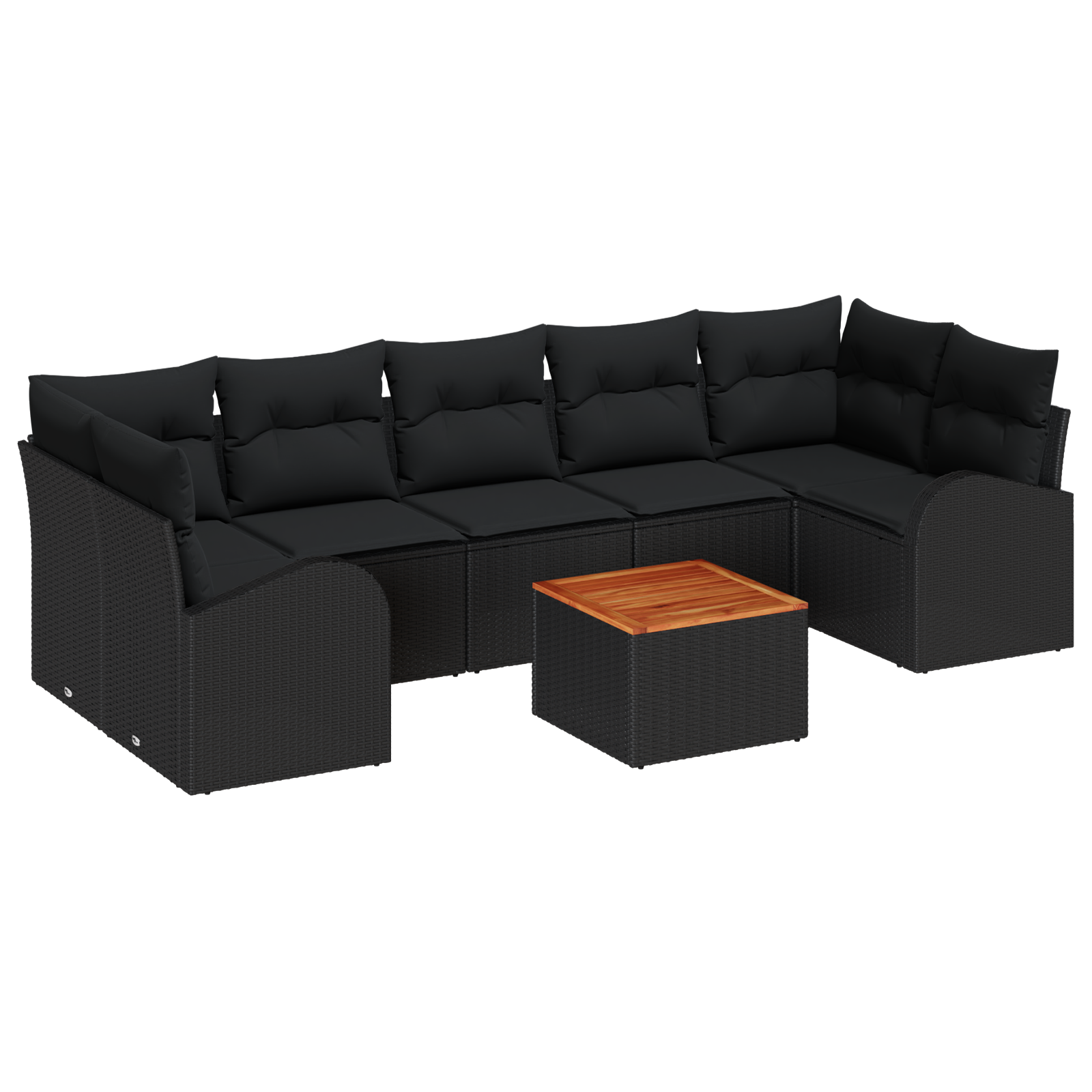 Set di Divani da Giardino a 8 Pezzi con Cuscini Nero Polyrattan Acacia