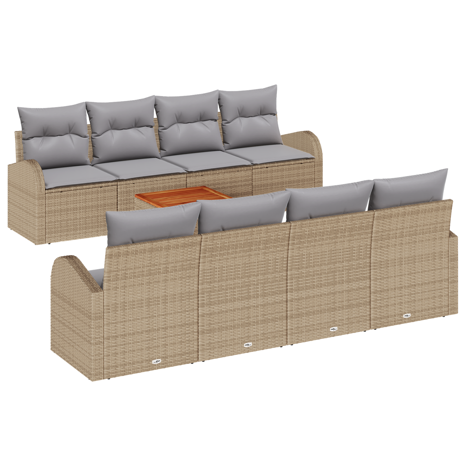 Set Divani Giardino 9 Pezzi Cuscini Beige Polirattan Acacia