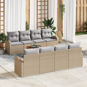Set Divani Giardino 9 Pezzi Cuscini Beige Polirattan Acacia