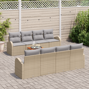 Set Divani Giardino 9 Pezzi Cuscini Beige Polirattan Acacia