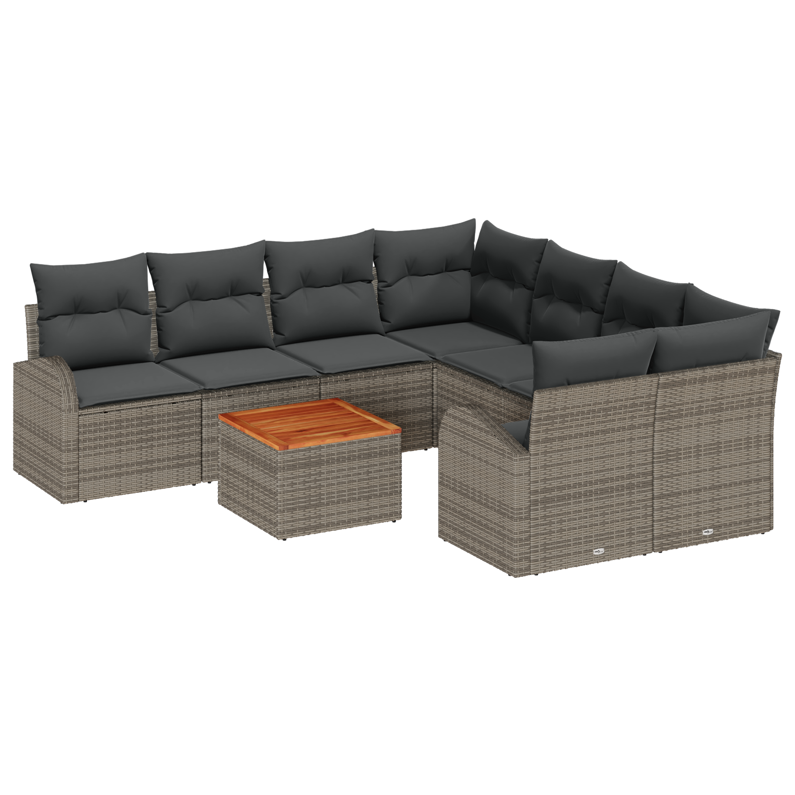 Set Divano Giardino 9 Pezzi con Cuscini Grigio Polyrattan Acacia