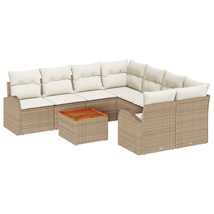 Set divano da giardino 9 pezzi con cuscini Beige Rattan Acacia