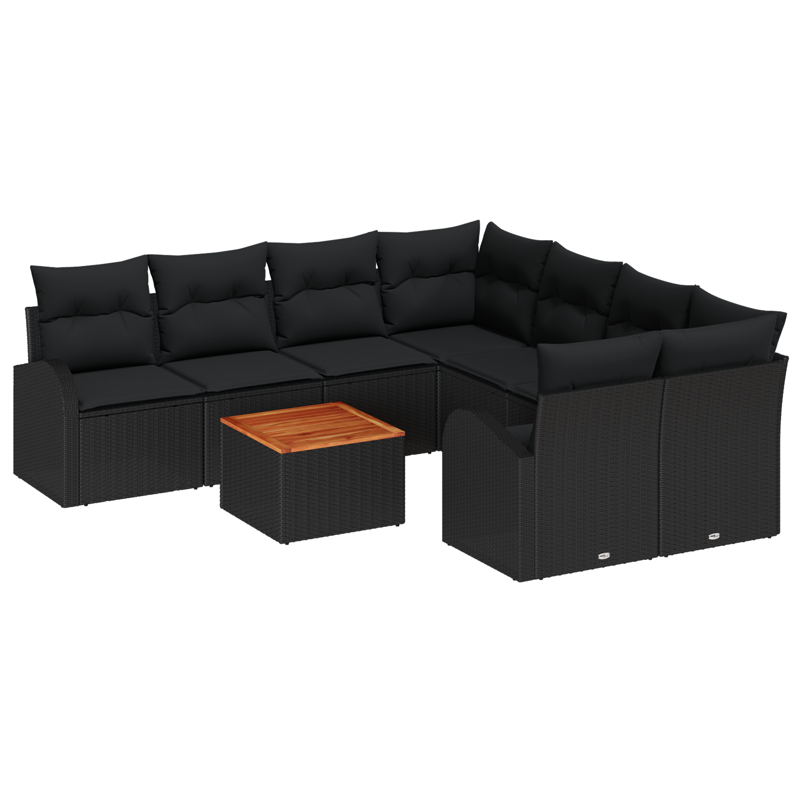 Set Divano Giardino 9 Pezzi Cuscini Nero Polyrattan Acacia