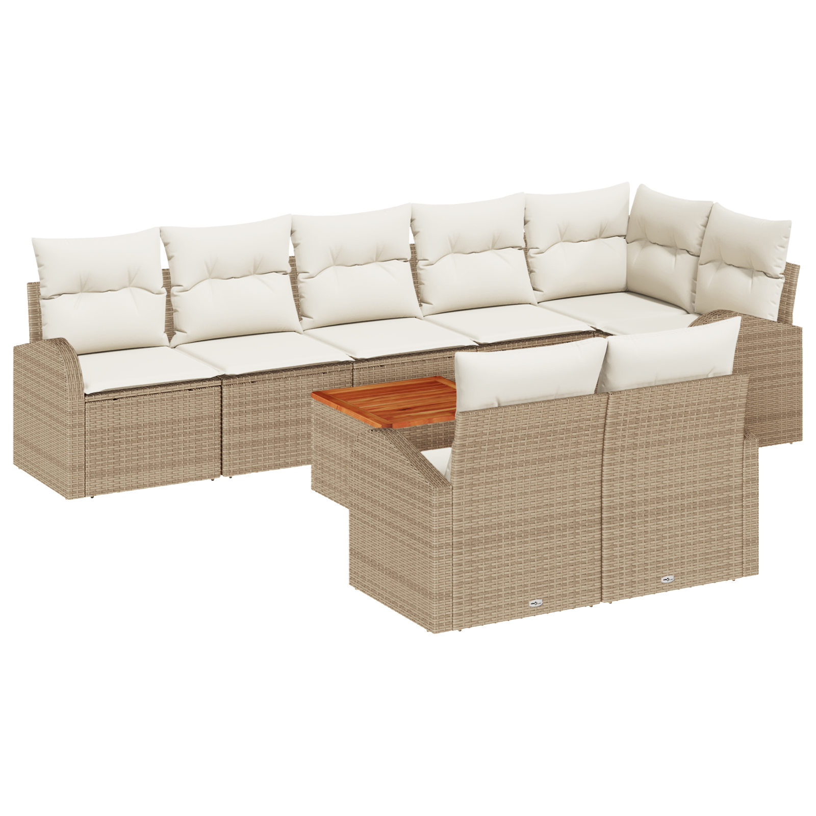 Set Sofà Giardino 9 Pezzi Cuscini Beige Polirattan Acacia