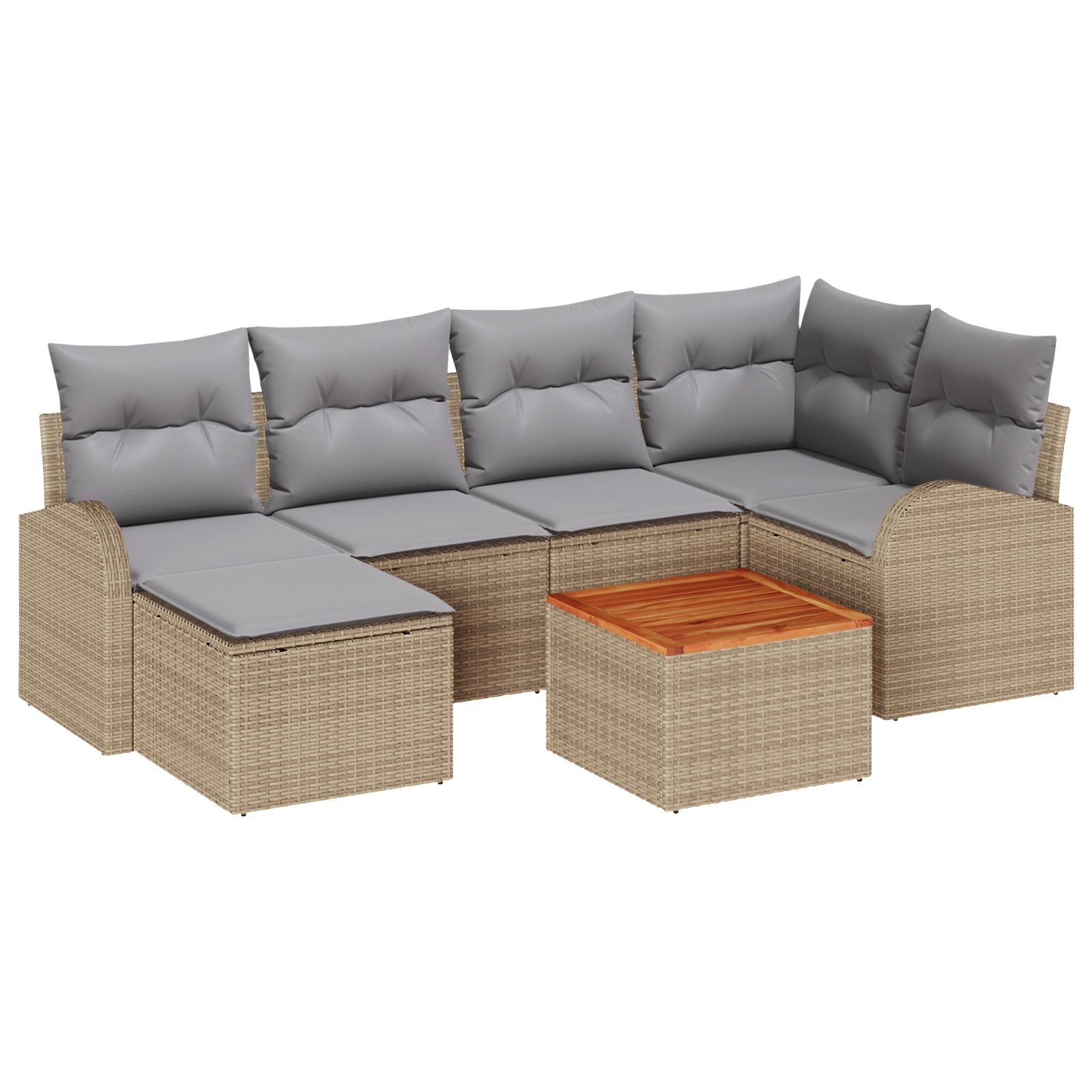 Set Divano Giardino 7 Pezzi con Cuscini Beige Rattan Polipropilene Acacia