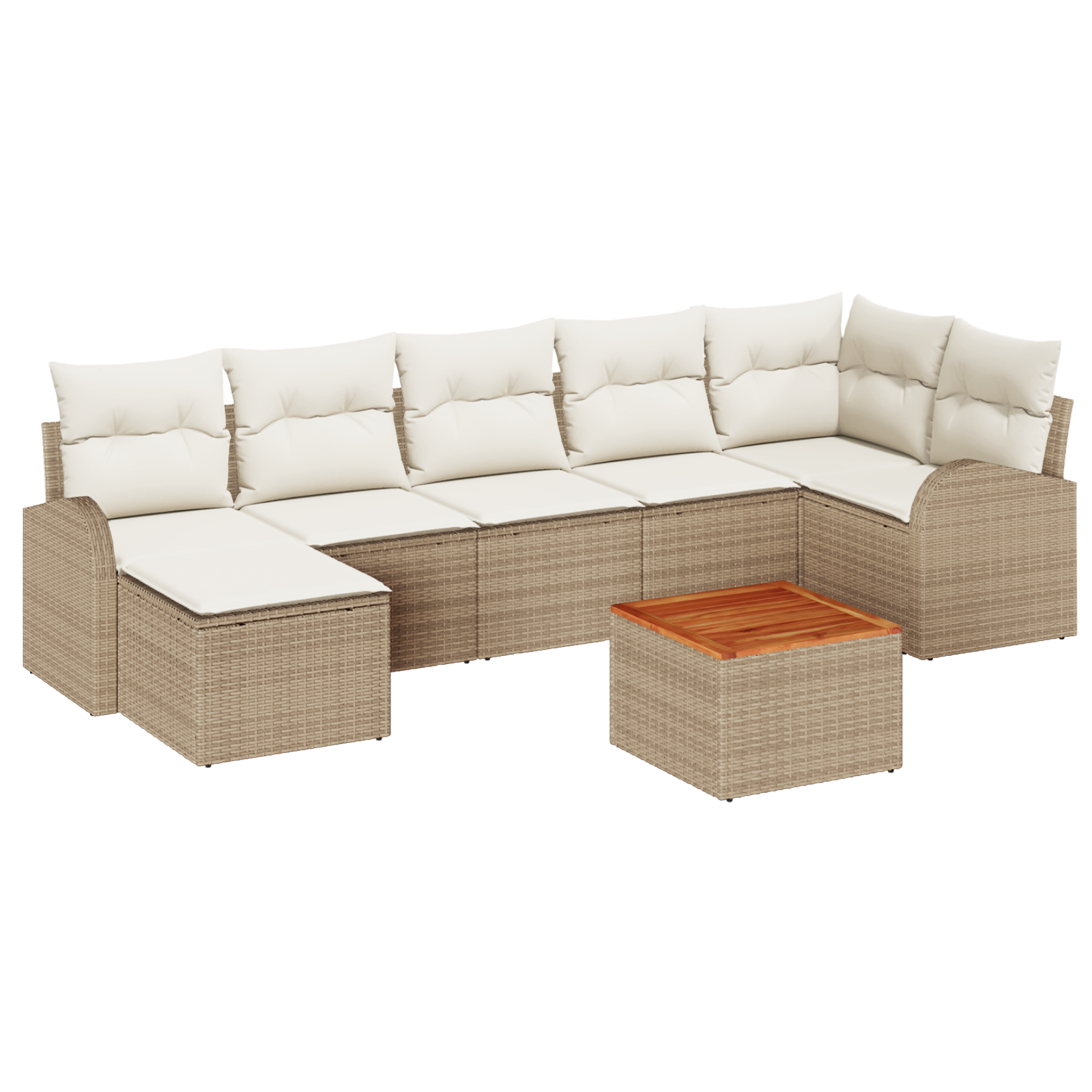 Set di divani da giardino 8 pezzi con cuscini Beige Polyrattan Acacia