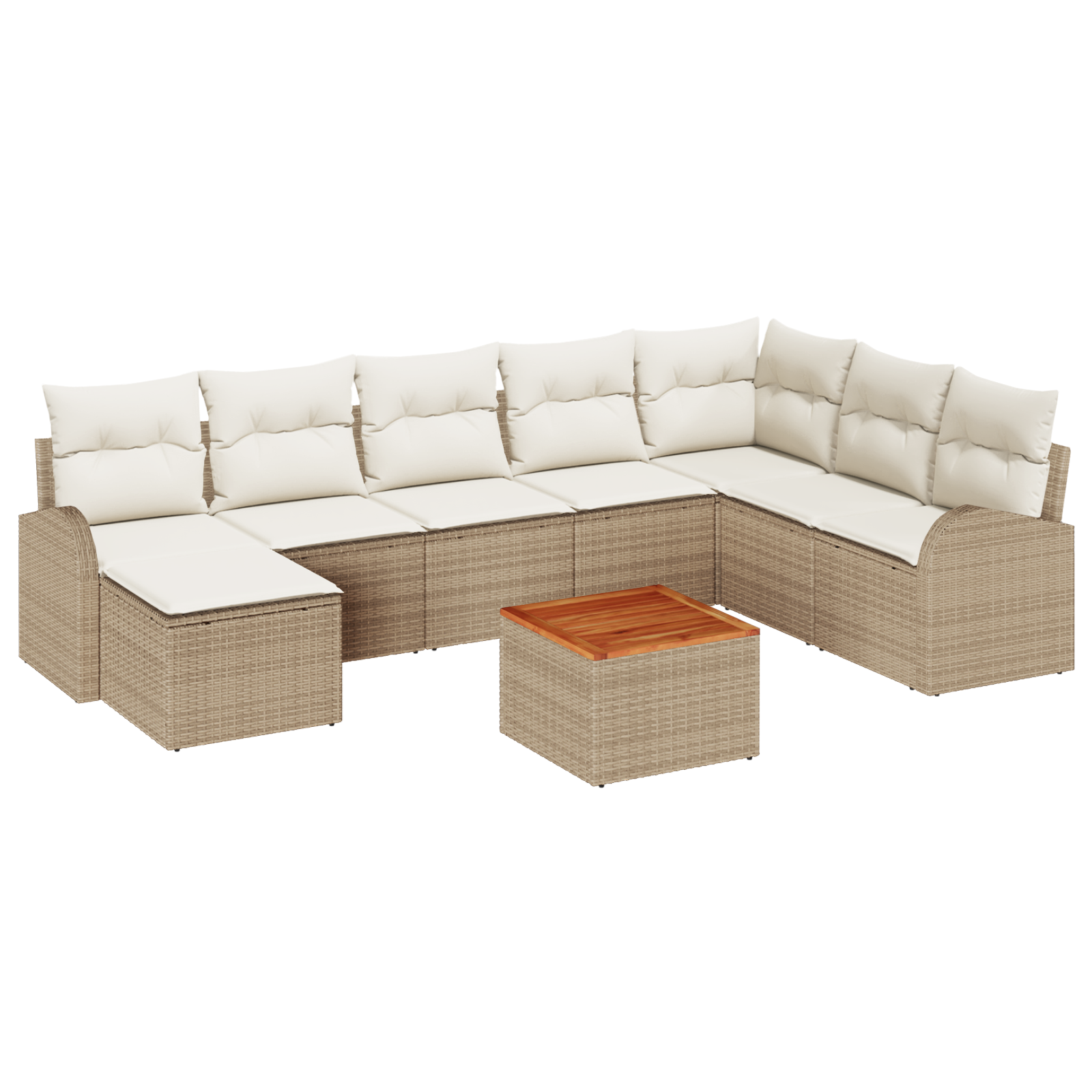 Set di Divani da Giardino da 9 Pezzi con Cuscini Beige Polyrattan Acacia