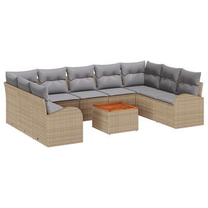 Set di divani da giardino a 10 pezzi con cuscini beige rattan sintetico acacia