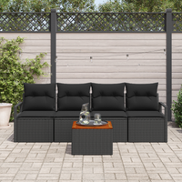 Set di Sofà da Giardino a 5 Pezzi con Cuscini Nero Polyrattan Acacia