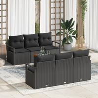 Set di Divani da Giardino  7 Pezzi con Cuscini Nero Polyrattan Acacia