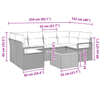 Set di Sofà da Giardino 7 Pezzi con Cuscini Rattan Polyrattan Nero Acacia