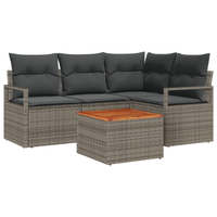 Set Divano da Giardino  5 Pezzi con Cuscini Grigio Polyrattan Acacia