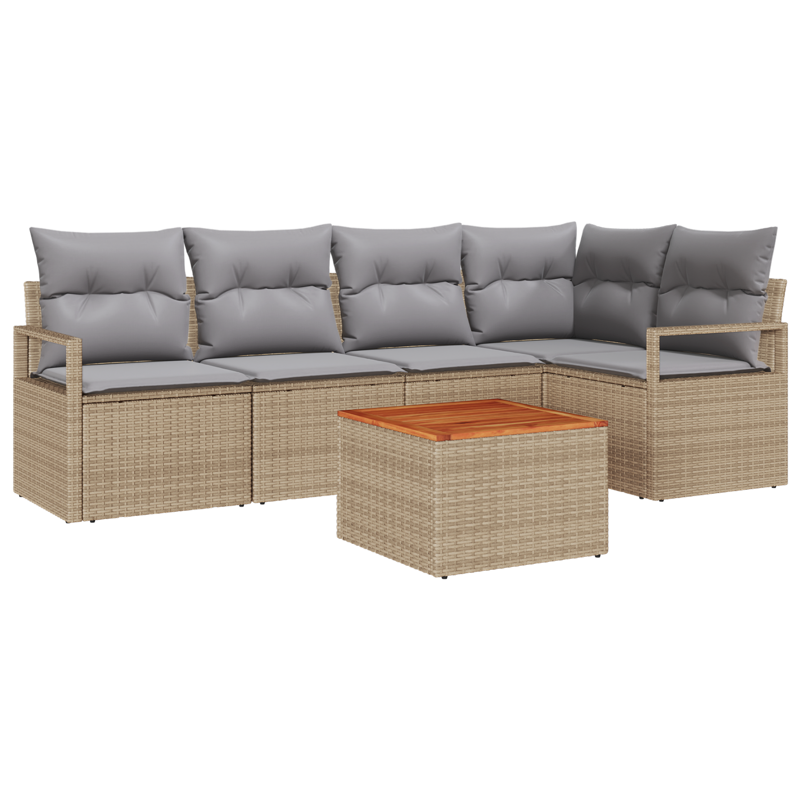 Set Divano Giardino 6 Pezzi con Cuscini Beige Rattan di Poliestere Acacia