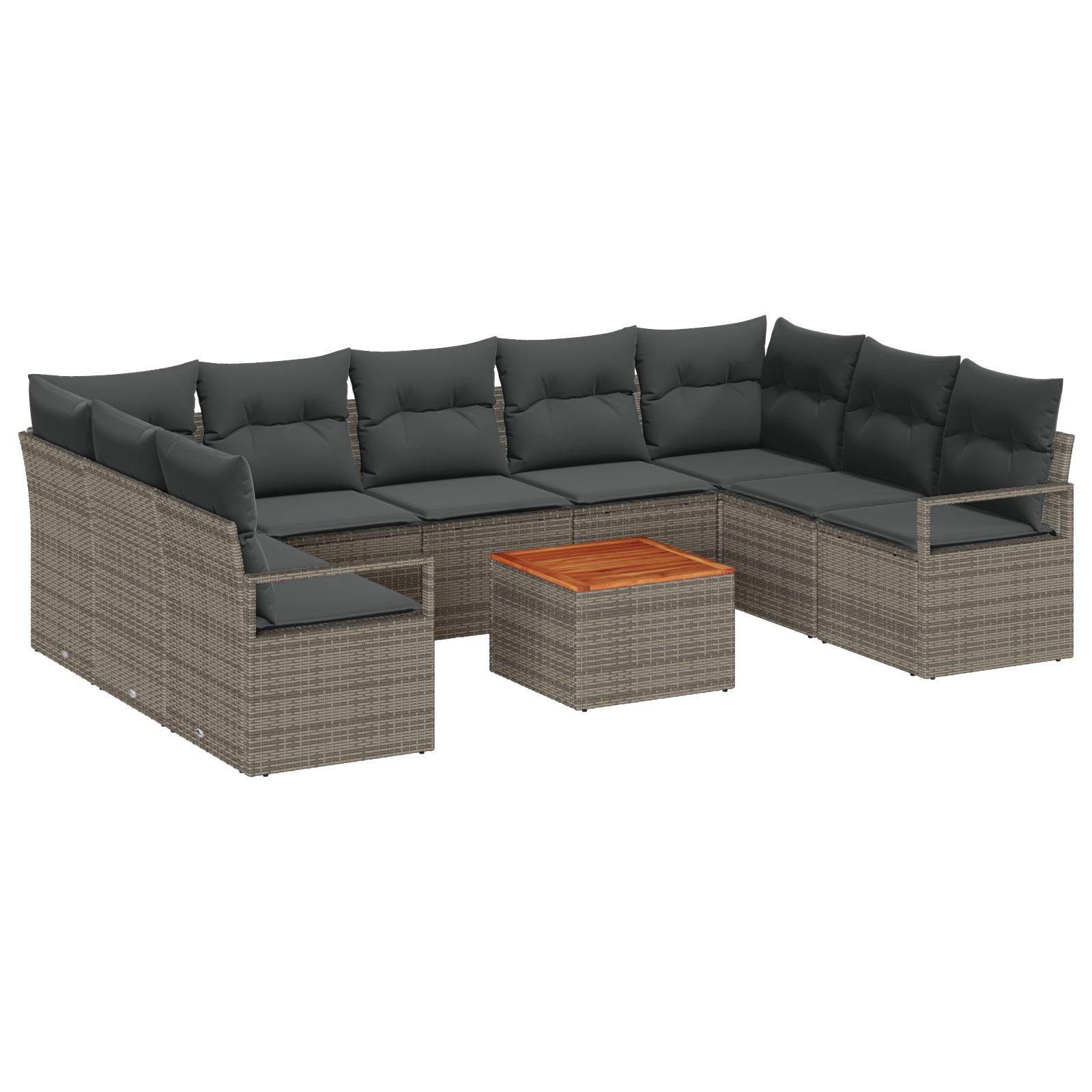 Set di Divani da Giardino  10 Pezzi con Cuscini Grigio Polyrattan Acacia