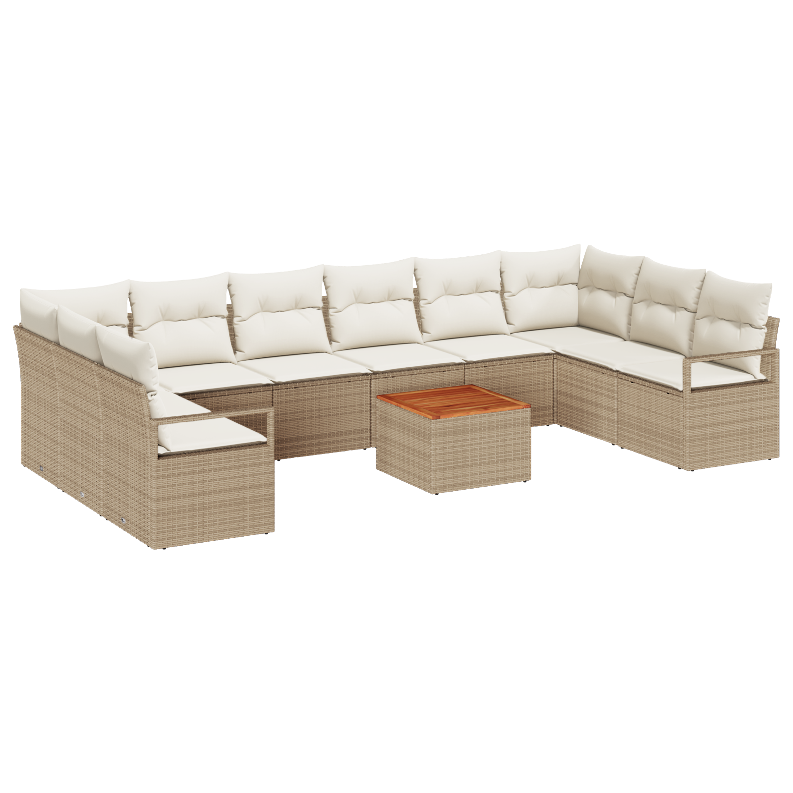 Set Divano da Giardino  11 Pezzi con Cuscini Beige Polirattan