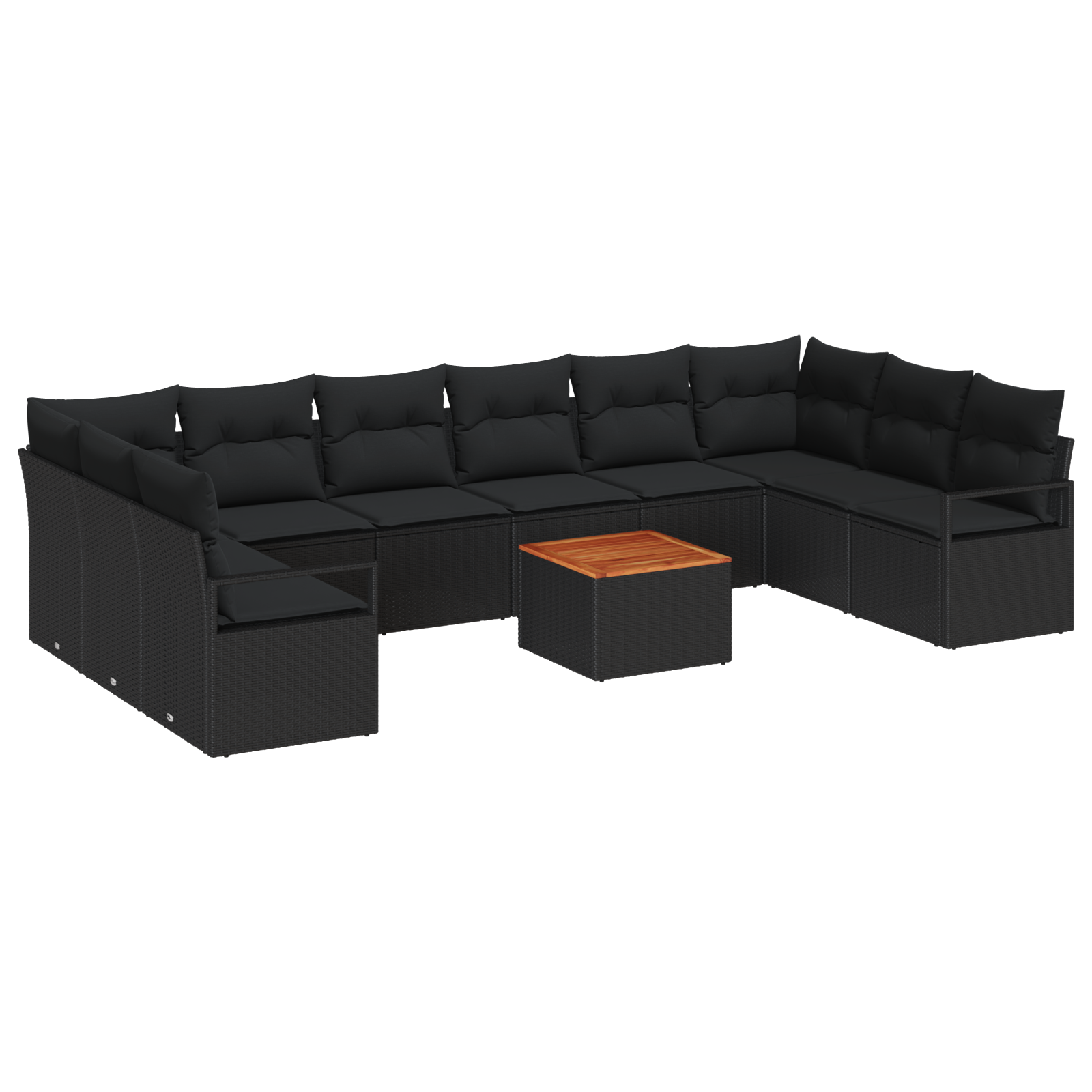 Set Divano da Giardino 11 Pezzi con Cuscini Polyrattan Nero Acacia