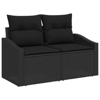 Set di Sofà da Giardino 5 Pezzi con Cuscini Nero Polyrattan Acacia