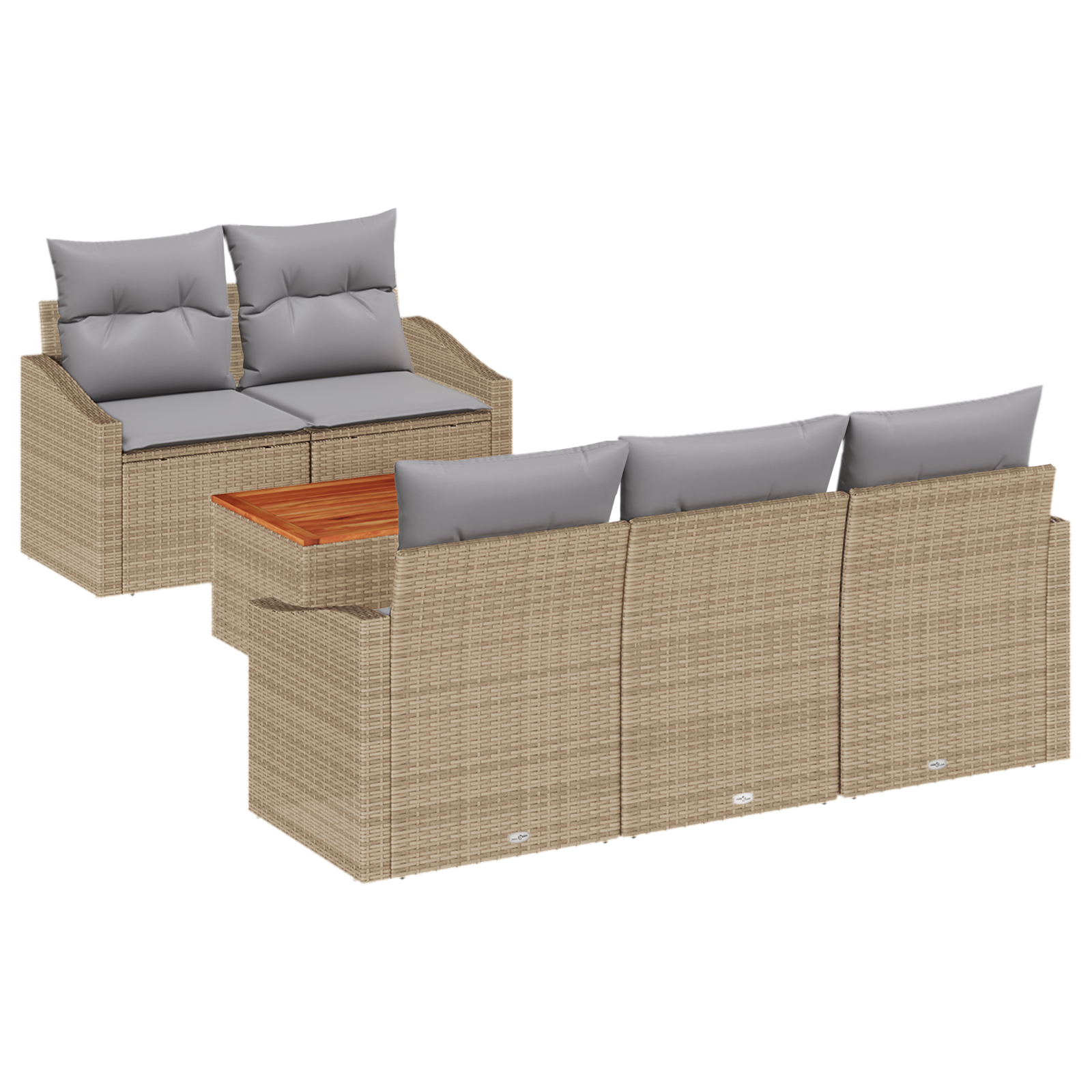Set di divano da giardino 6 pezzi con cuscini Beige Polyrattan Acacia