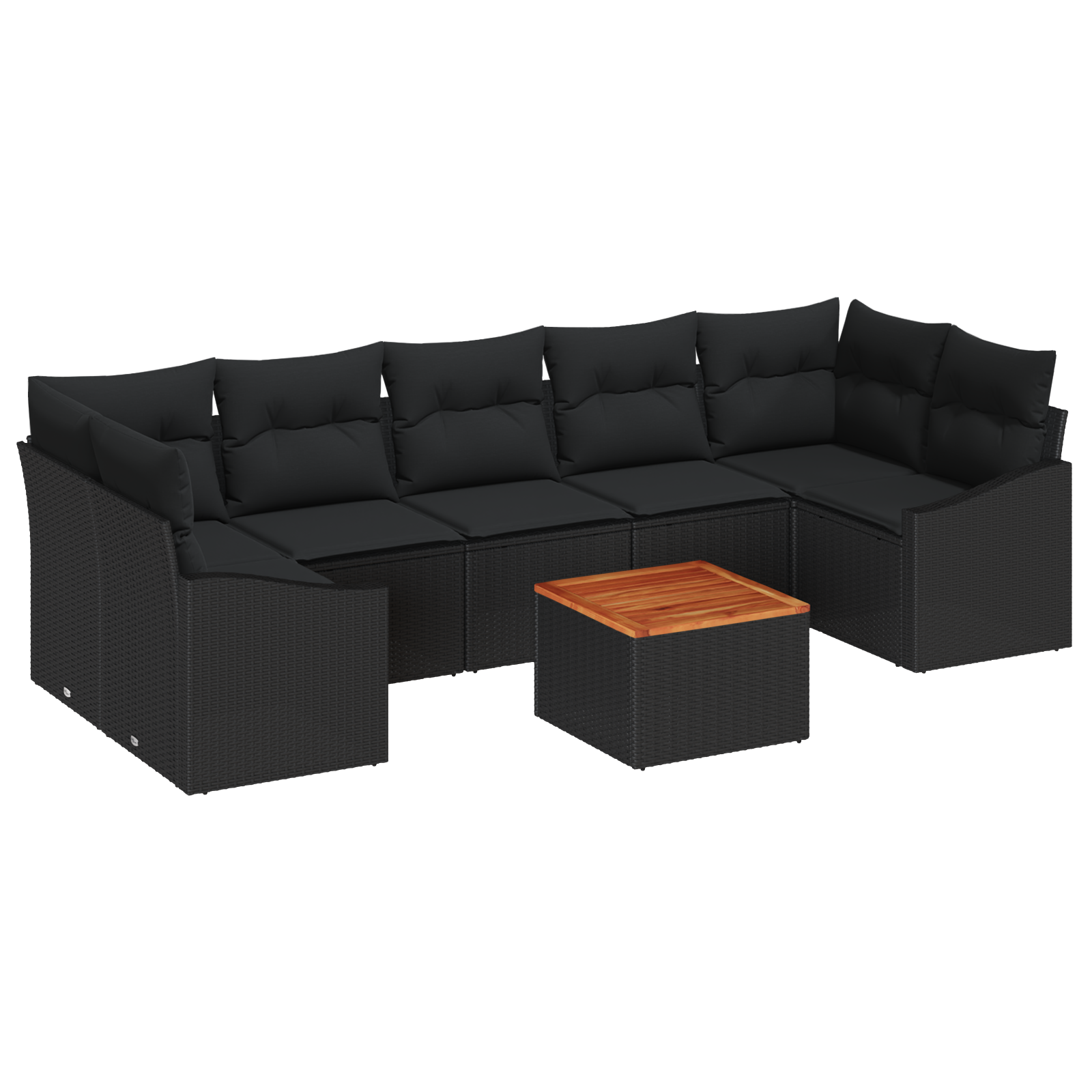 Set di divano da giardino 8 pezzi con cuscini in polirattan nero e acacia