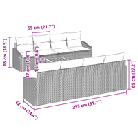 Set di Sofà da Giardino 9 Pezzi con Cuscini Nero Polyrattan Acacia