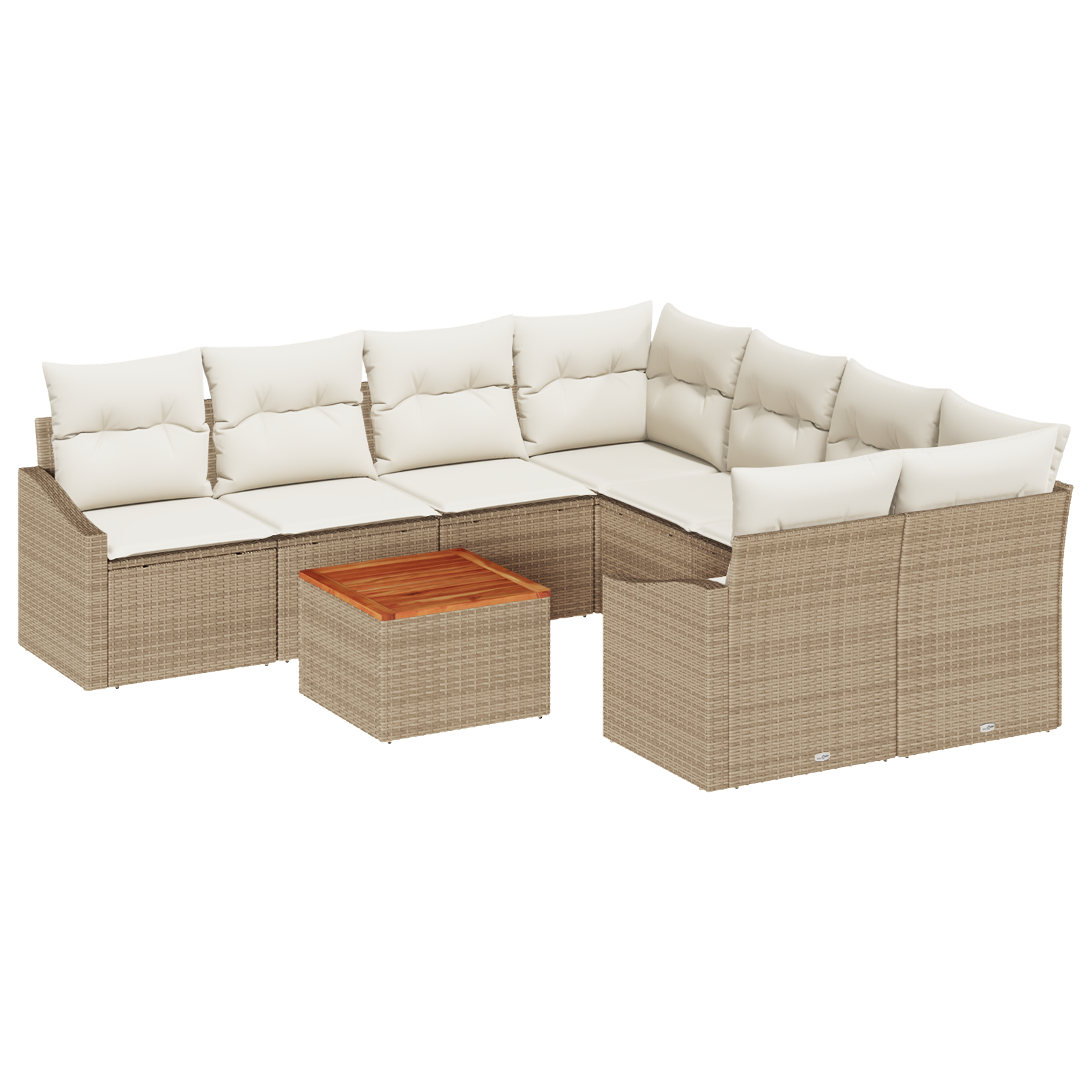 Set di divani da giardino da 9 pezzi con cuscini beige in polyrattan e acacia