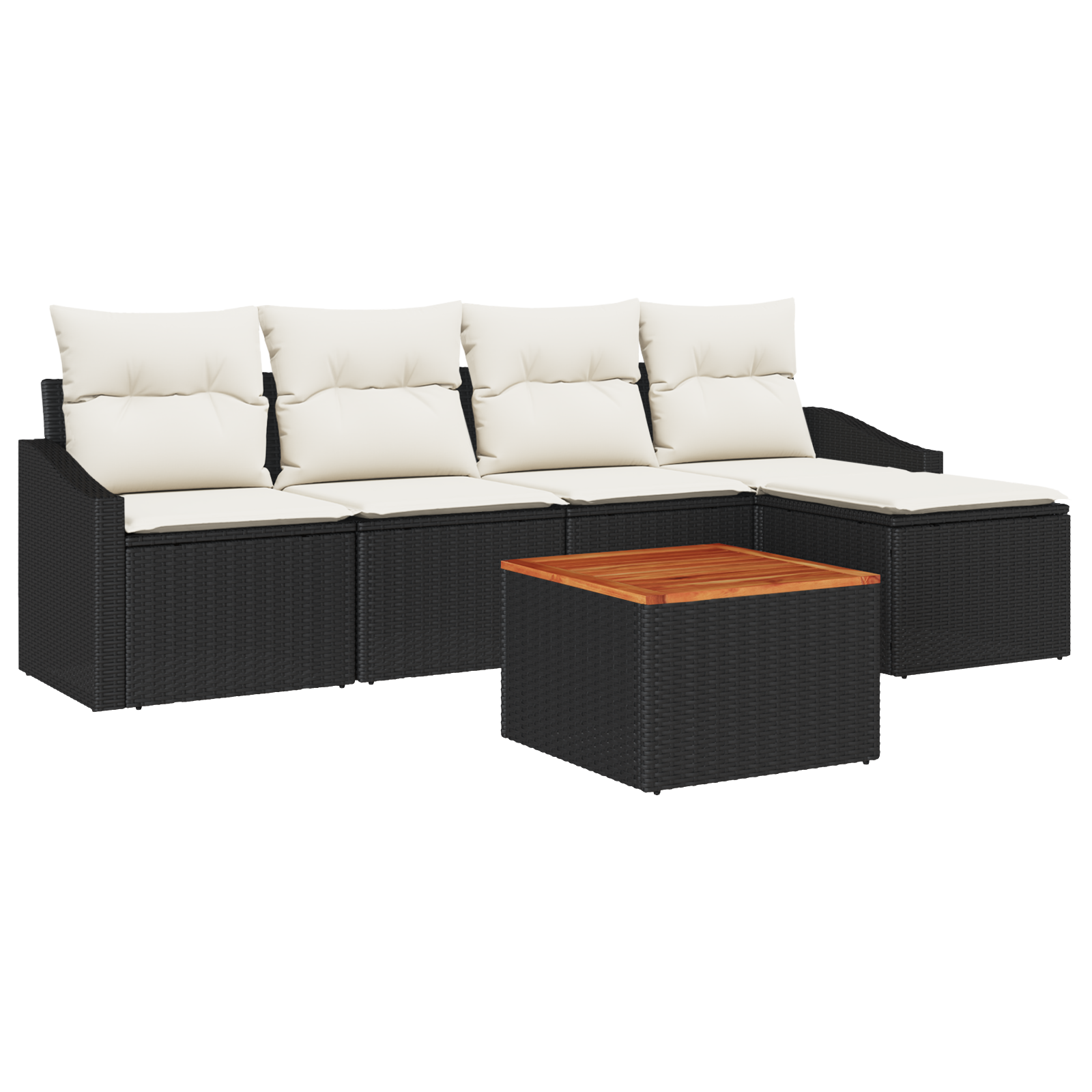 Set di divani da giardino 6 pezzi con cuscini Nero Polyrattan Acacia