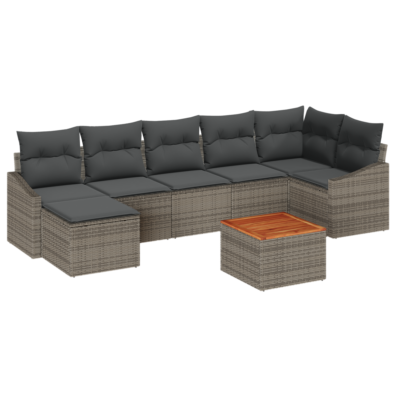 Set di divano da giardino in 8 pezzi con cuscini grigio polyrattan acacia