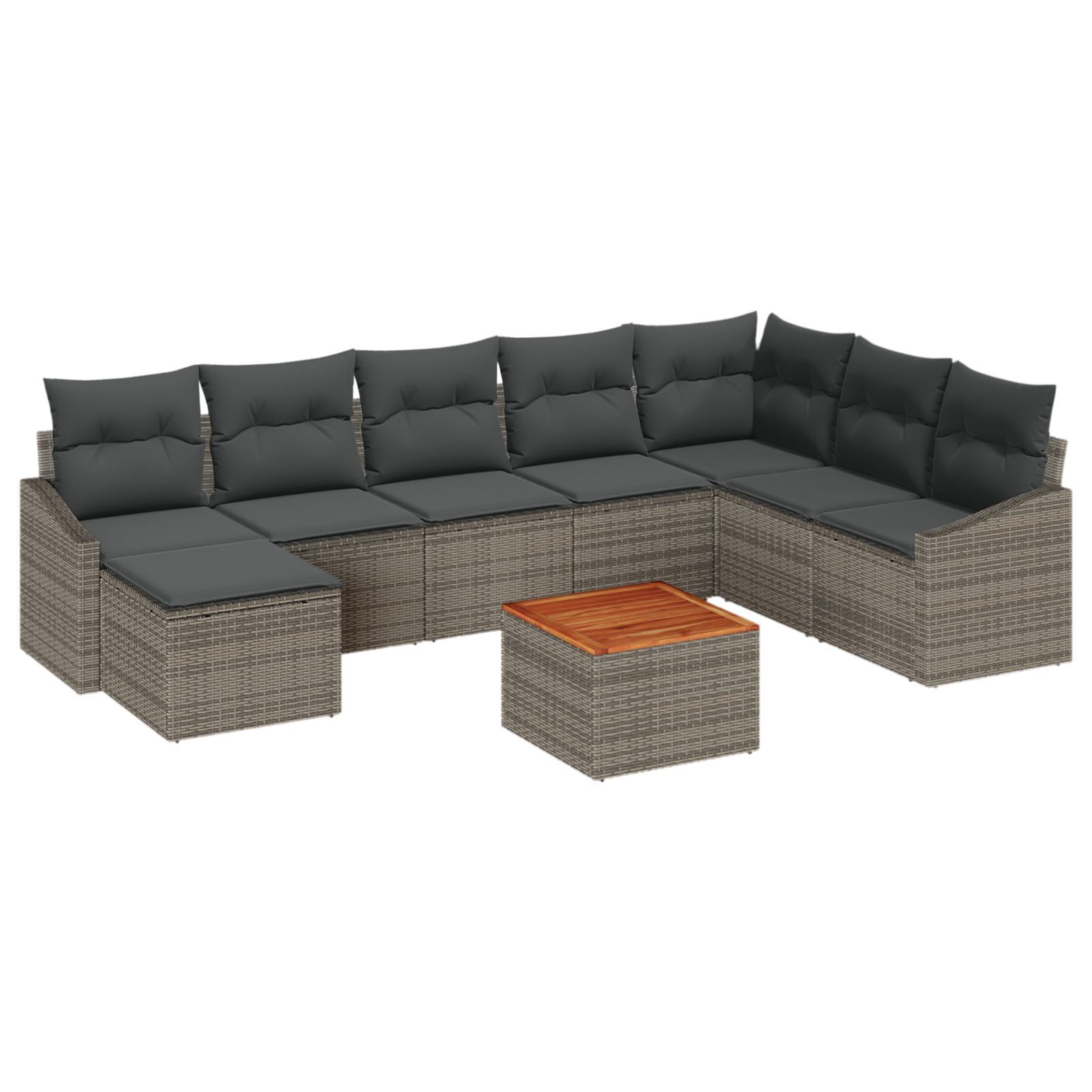 Set Divano Giardino 9 Pezzi con Cuscini Grigio Polyrattan Acacia
