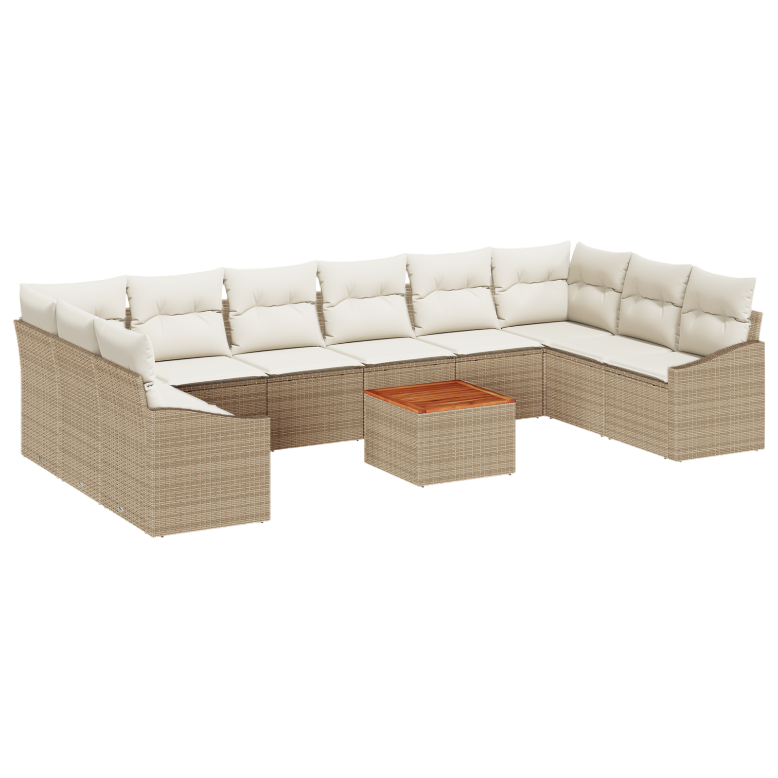 Set di divano da giardino 11 pezzi con cuscini Beige Polyrattan Acacia