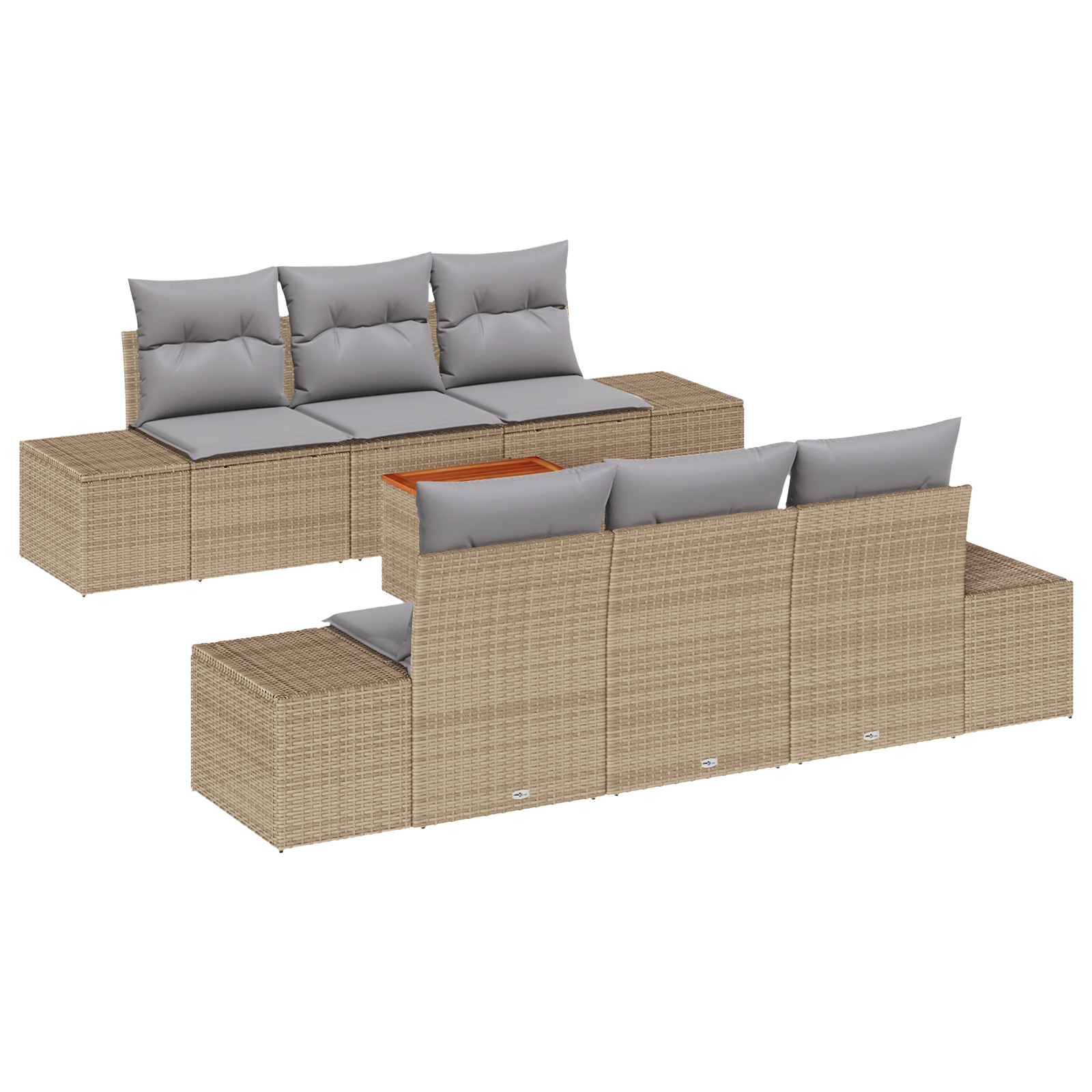 Set Divano da Giardino a 7 Pezzi con Cuscini Beige Polyrattan Acacia