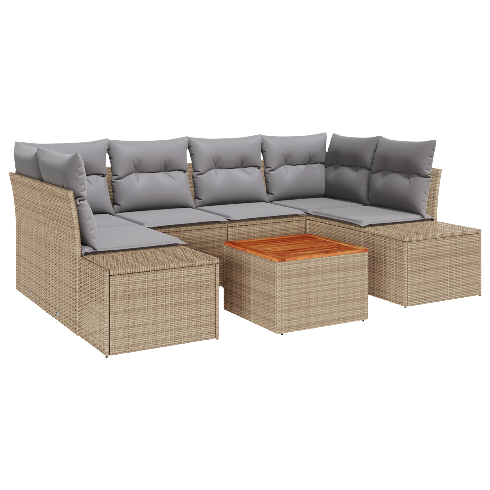 Set Divano da Giardino 7 Pezzi con Cuscini Beige in Polyrattan e Acacia
