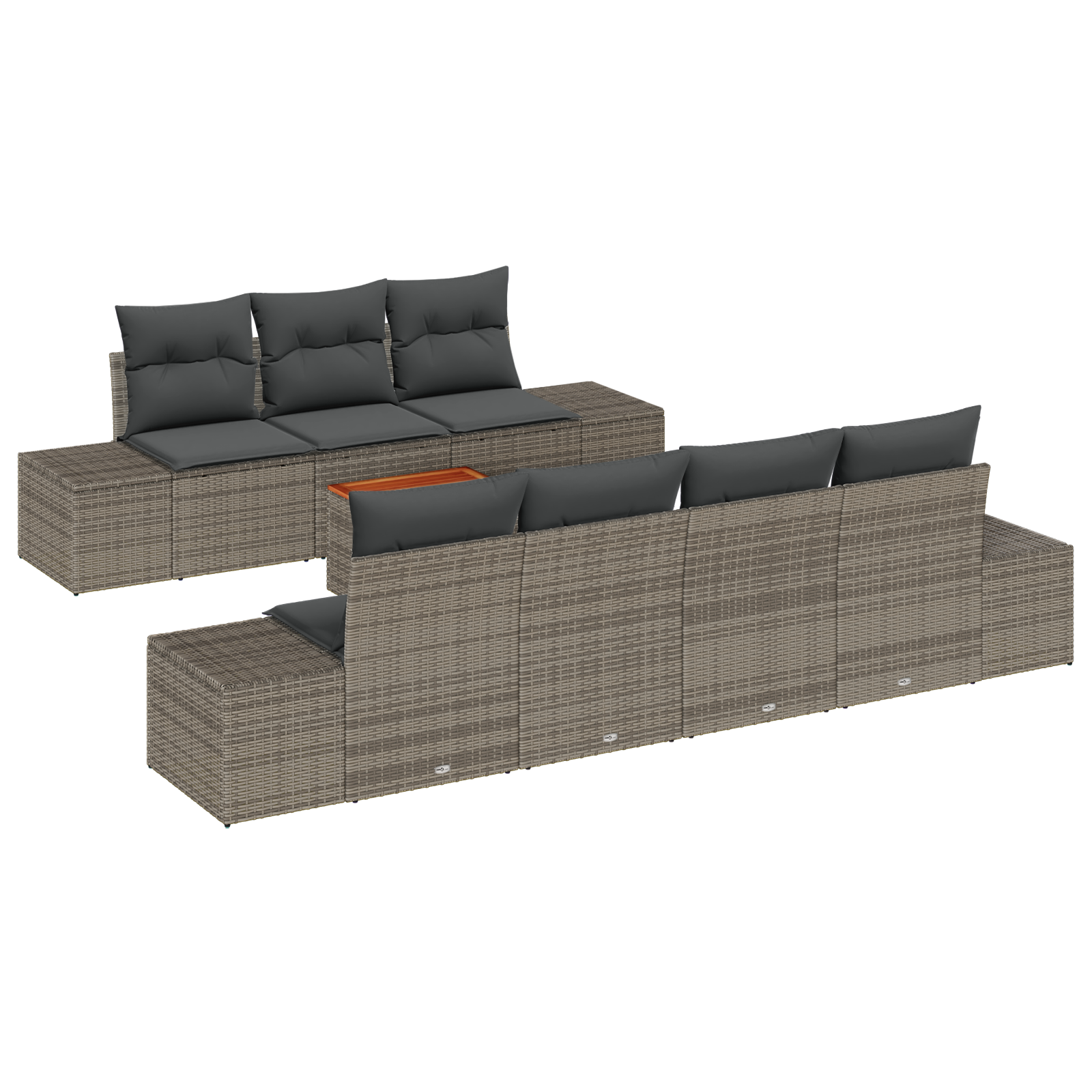 Set Divano da Giardino 8 Pezzi con Cuscini Grigio Polyrattan Acacia