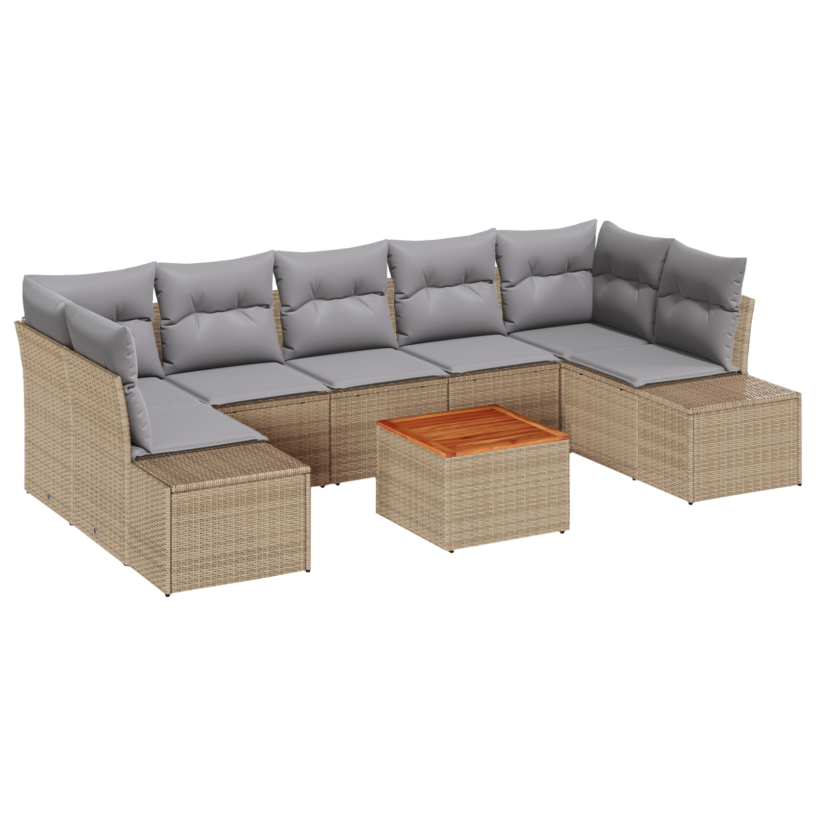 Set di Divani da Giardino 8 Pezzi con Cuscini Beige Polyrattan Acacia