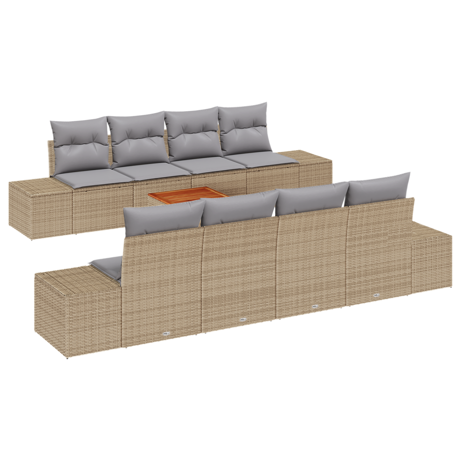 Set divano da giardino 9 pezzi con cuscini Beige Polirattan Acacia