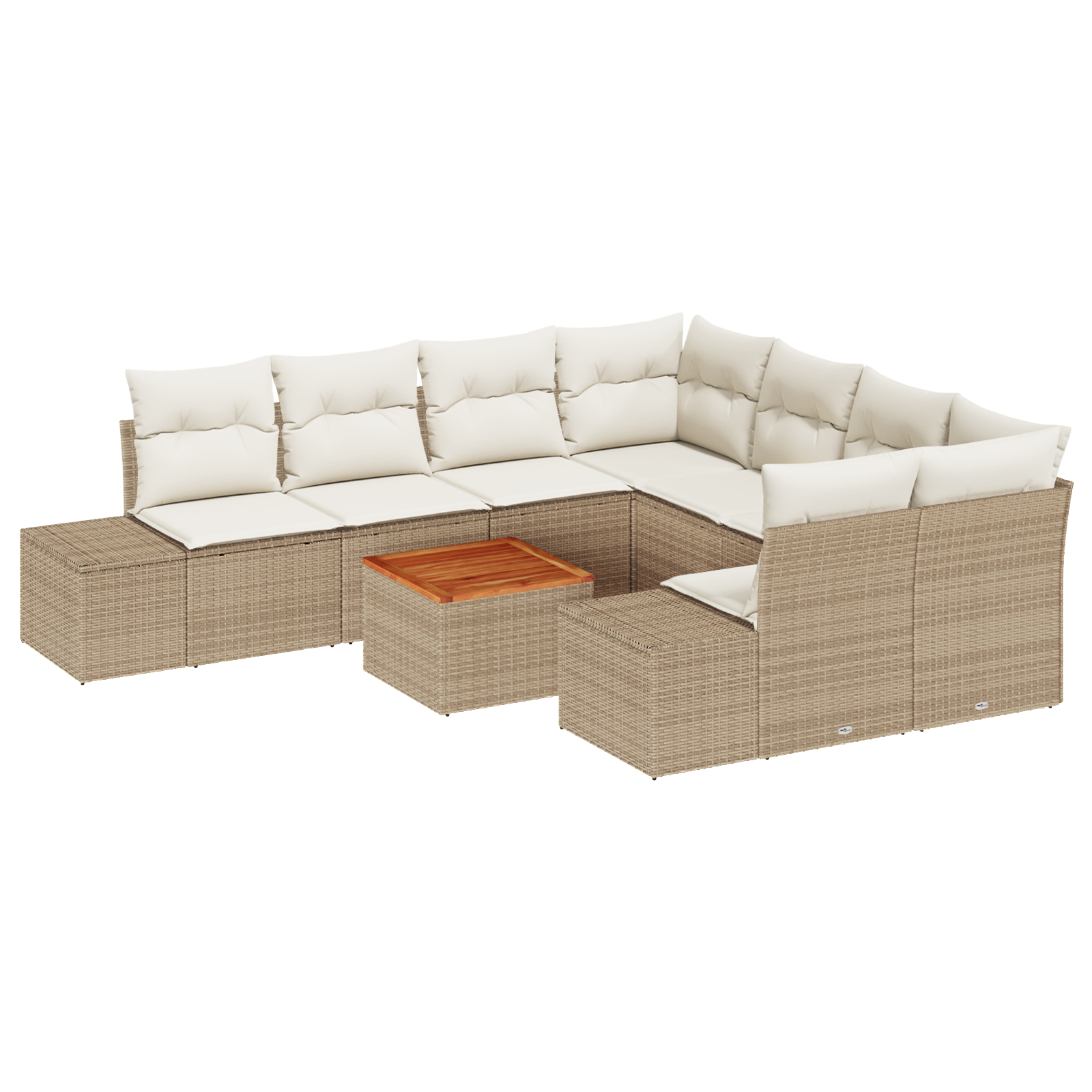Set di Divani da Giardino da 9 Pezzi con Cuscini Beige in Polyrattan e Acacia