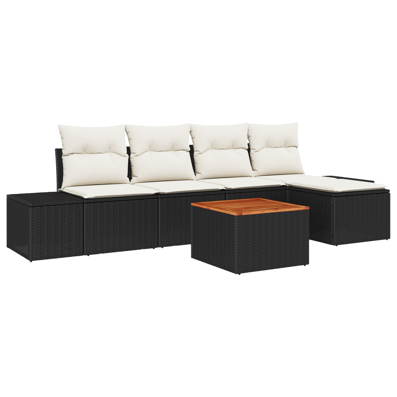 Set Divano da Giardino 6 Pezzi con Cuscini Nero Polyrattan Acacia
