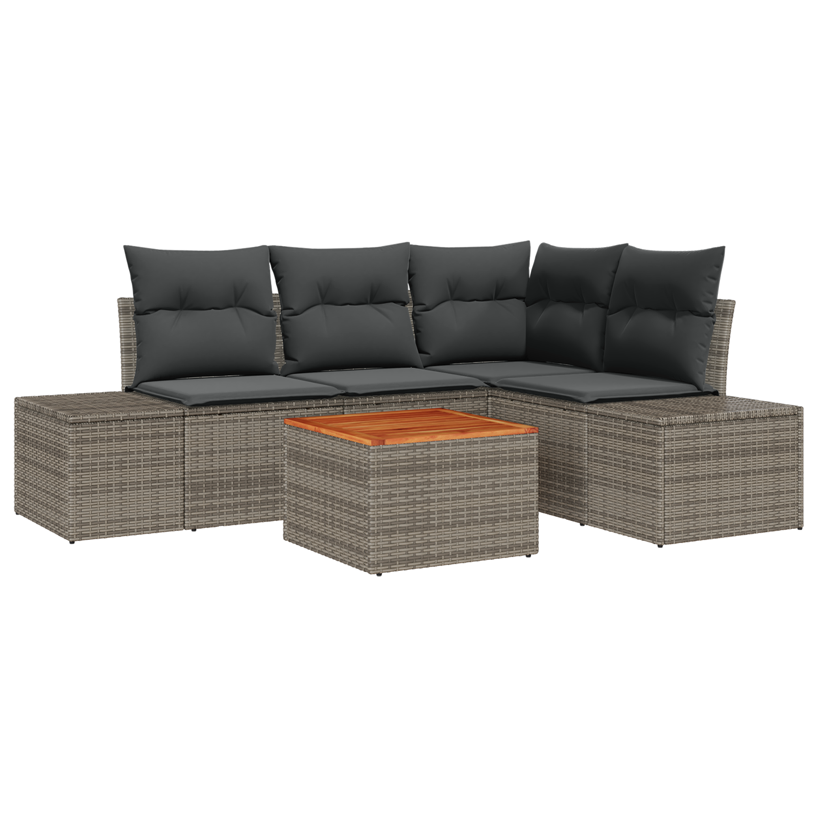 Set Divano da Giardino di 5 Pezzi con Cuscini Grigio Polyrattan Acacia