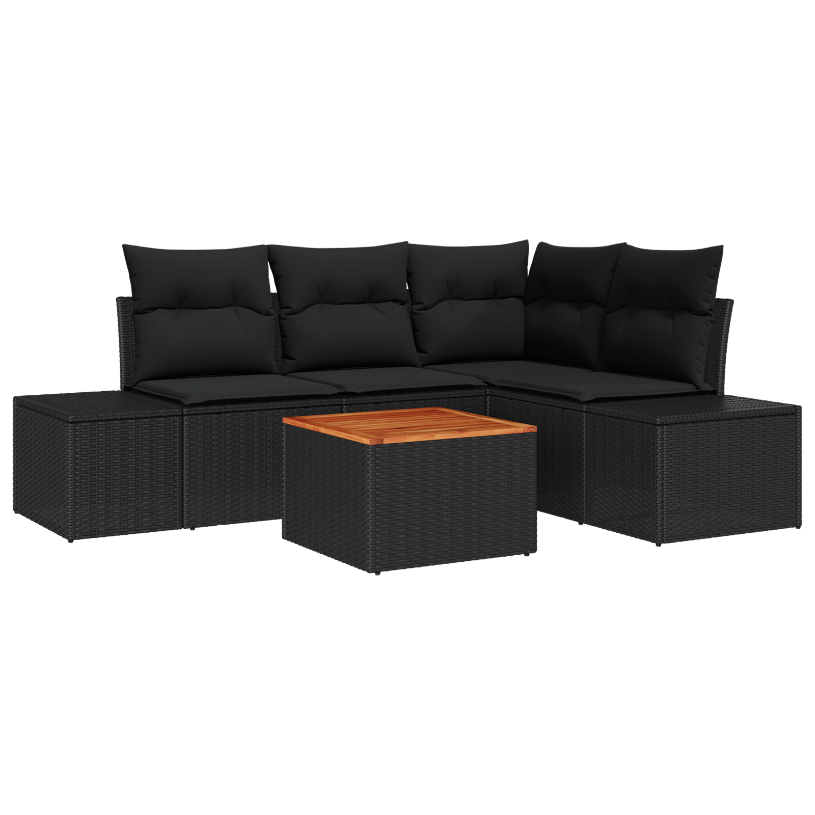 Set di divani da giardino a 5 pezzi con cuscini in rattan nero e acacia