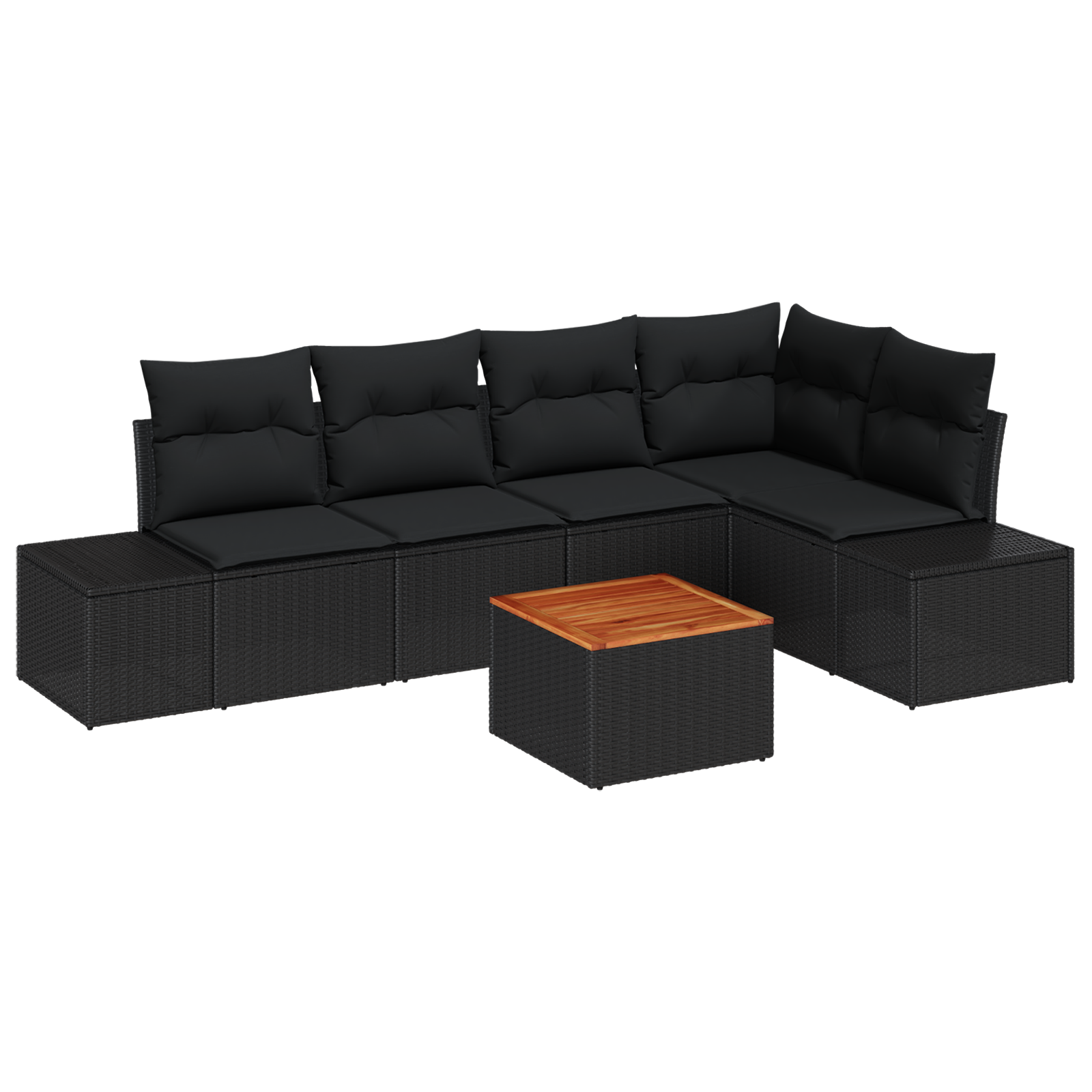 Set Divano da Giardino da 6 Pezzi con Cuscini Nero Polyrattan Acacia