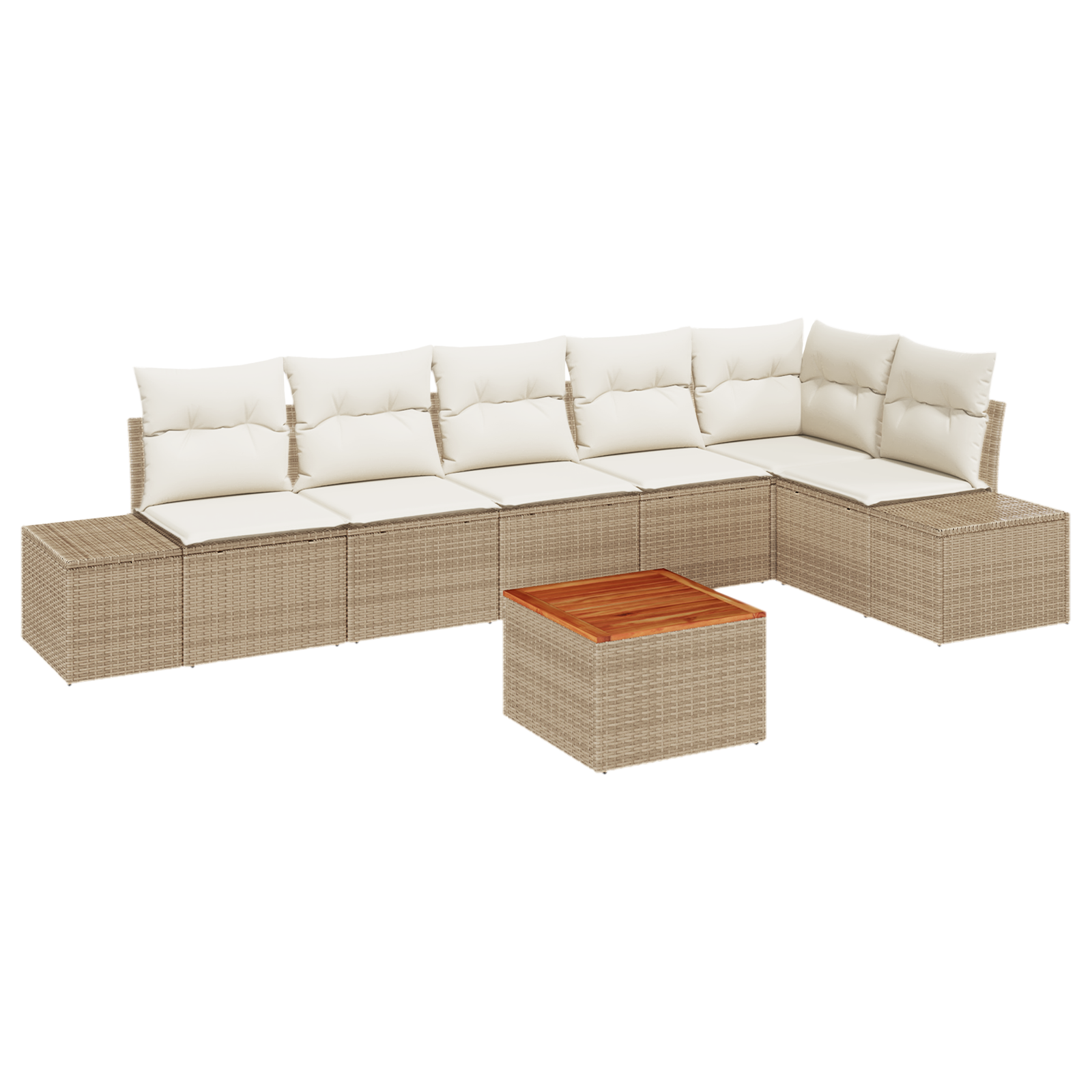 Set di divani da giardino 7 pezzi con cuscini beige in polyrattan e acacia