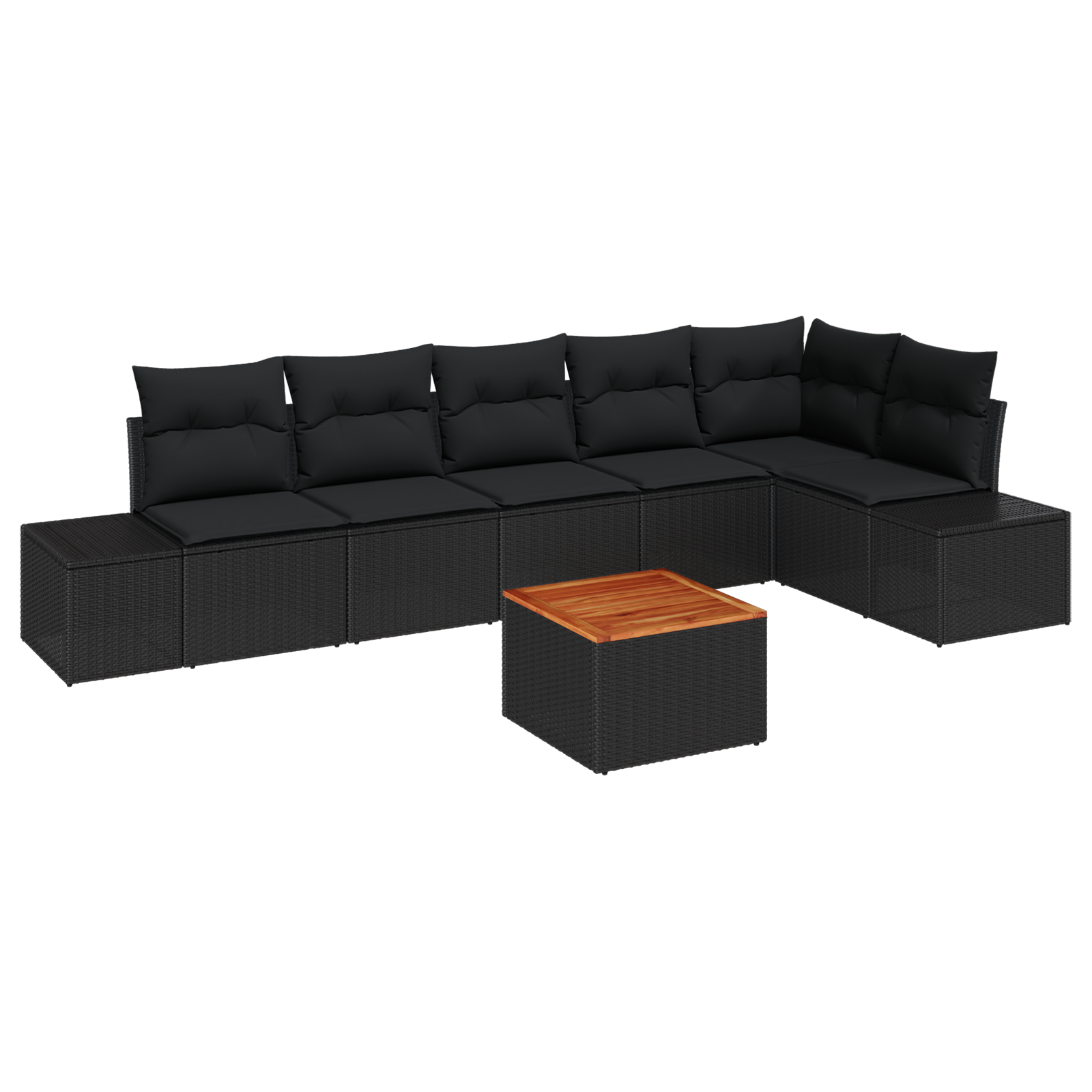 Set di Divani da Giardino a 7 Pezzi con Cuscini Nero Polyrattan Acacia